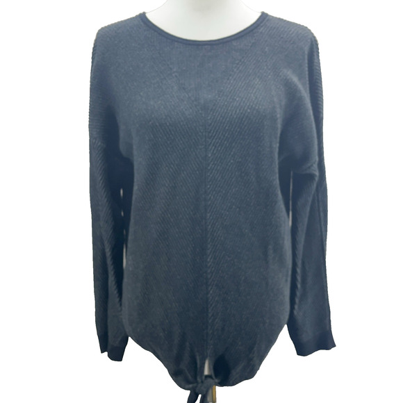 Lucky Brand Sweaters - Lucky Brand Womens XL Dark Gray Tie Front Knot Ribbed Sweater Long Sleeve